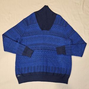 Lacoste Wool Blend Sweater Geometric Blue Black LS Size 8 (XL) Alligator‎ Logo